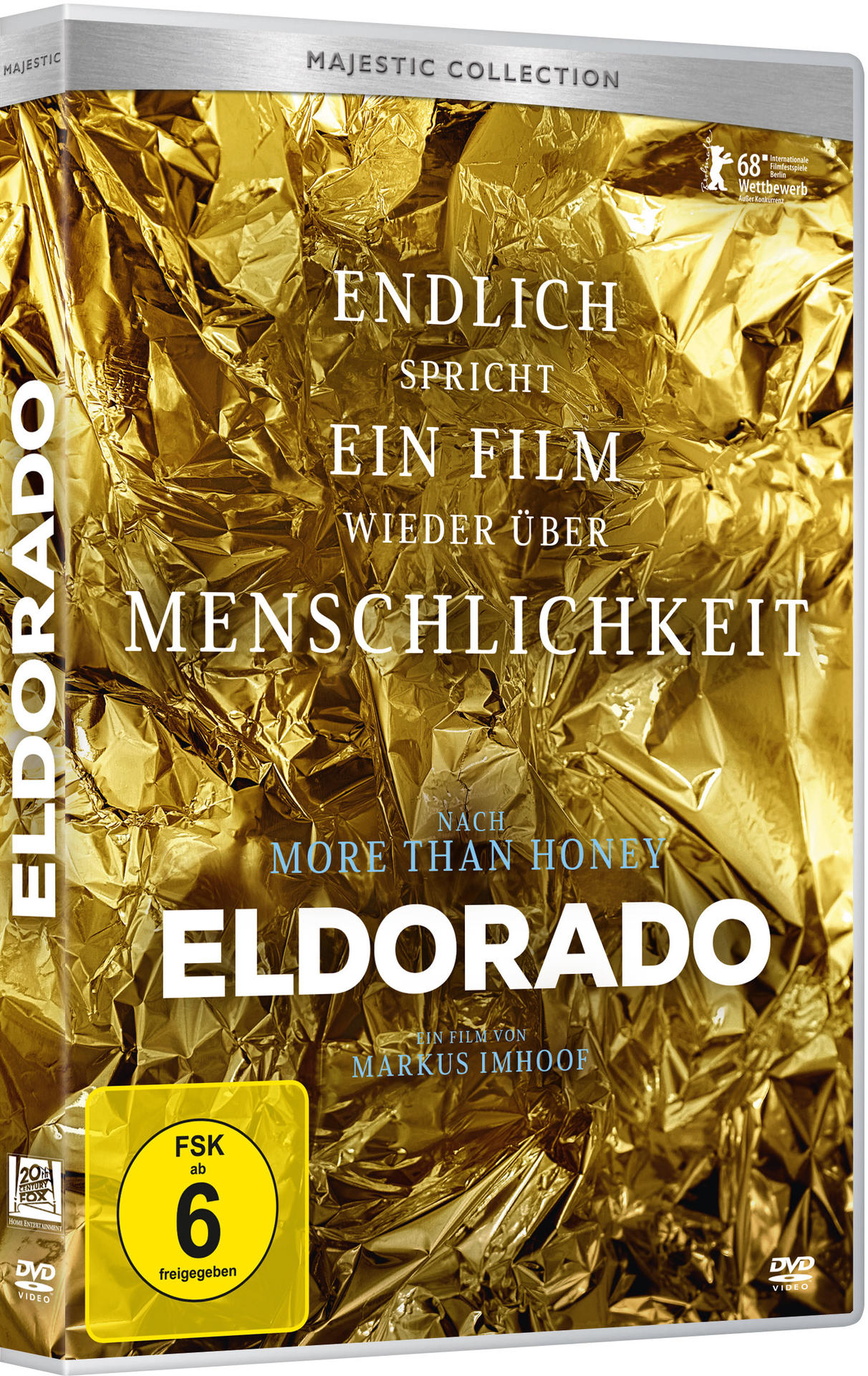 DVD-Cover für 'Eldorado'. Goldener Hintergrund mit deutschem Text. Enthält einen Rating-Aufkleber.