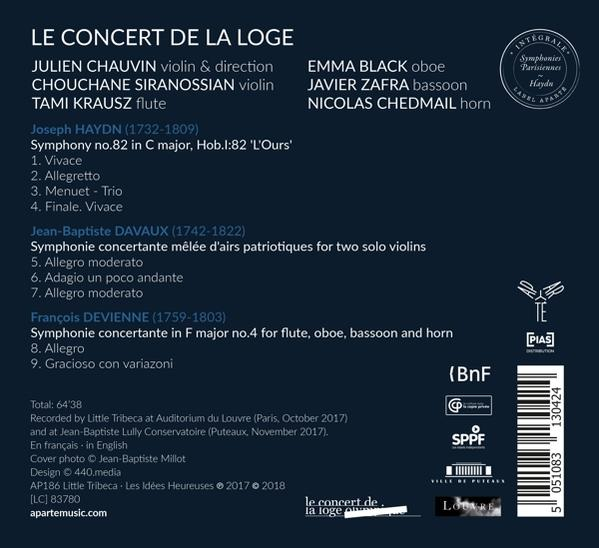 Rückseite eines CD-Covers mit französischem Text, der Musikwerke und Credits auflistet. Enthält ein Logo und Copyright-Informationen.