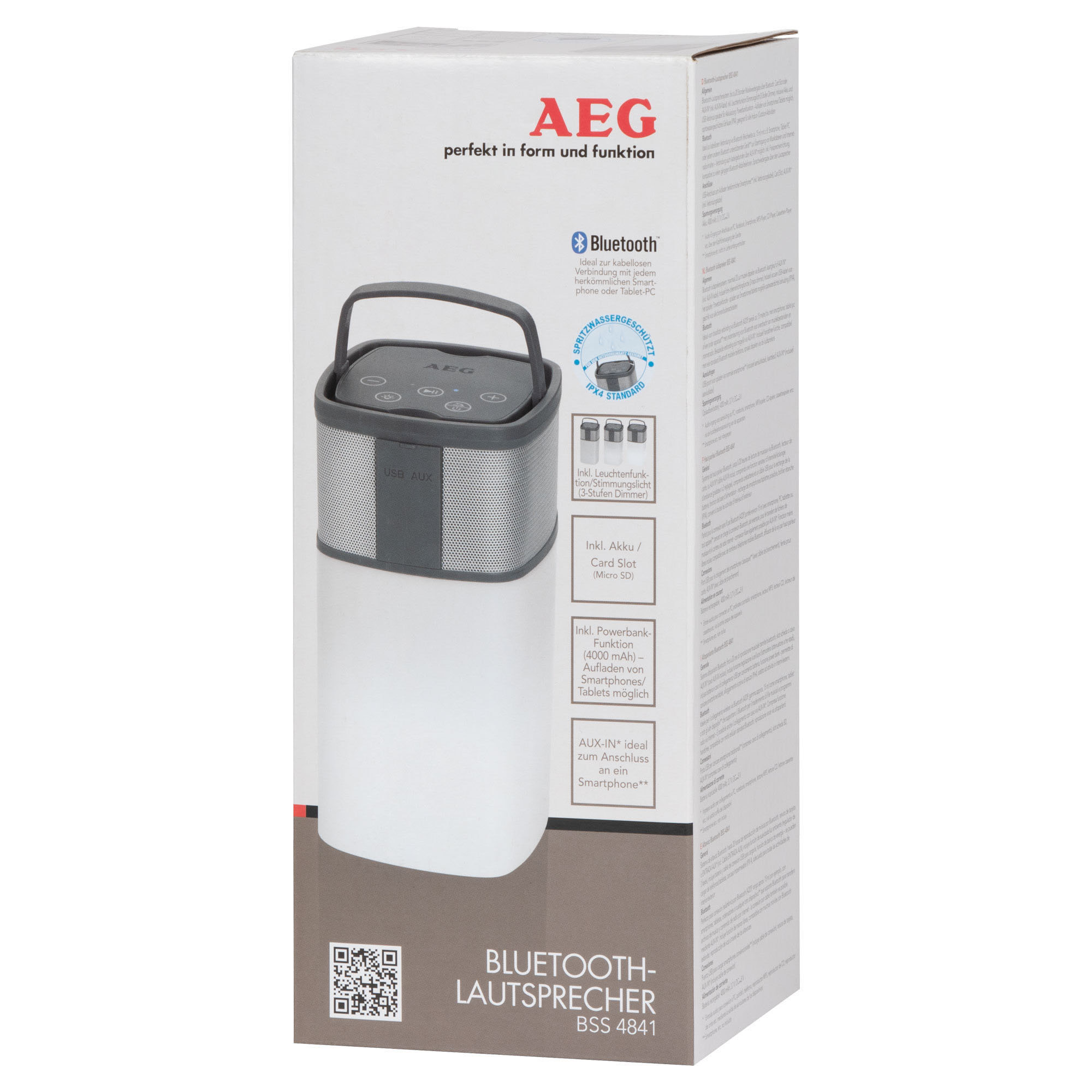 AEG BSS 4841 Bluetooth Lautsprecher, Weiß/Anthrazit