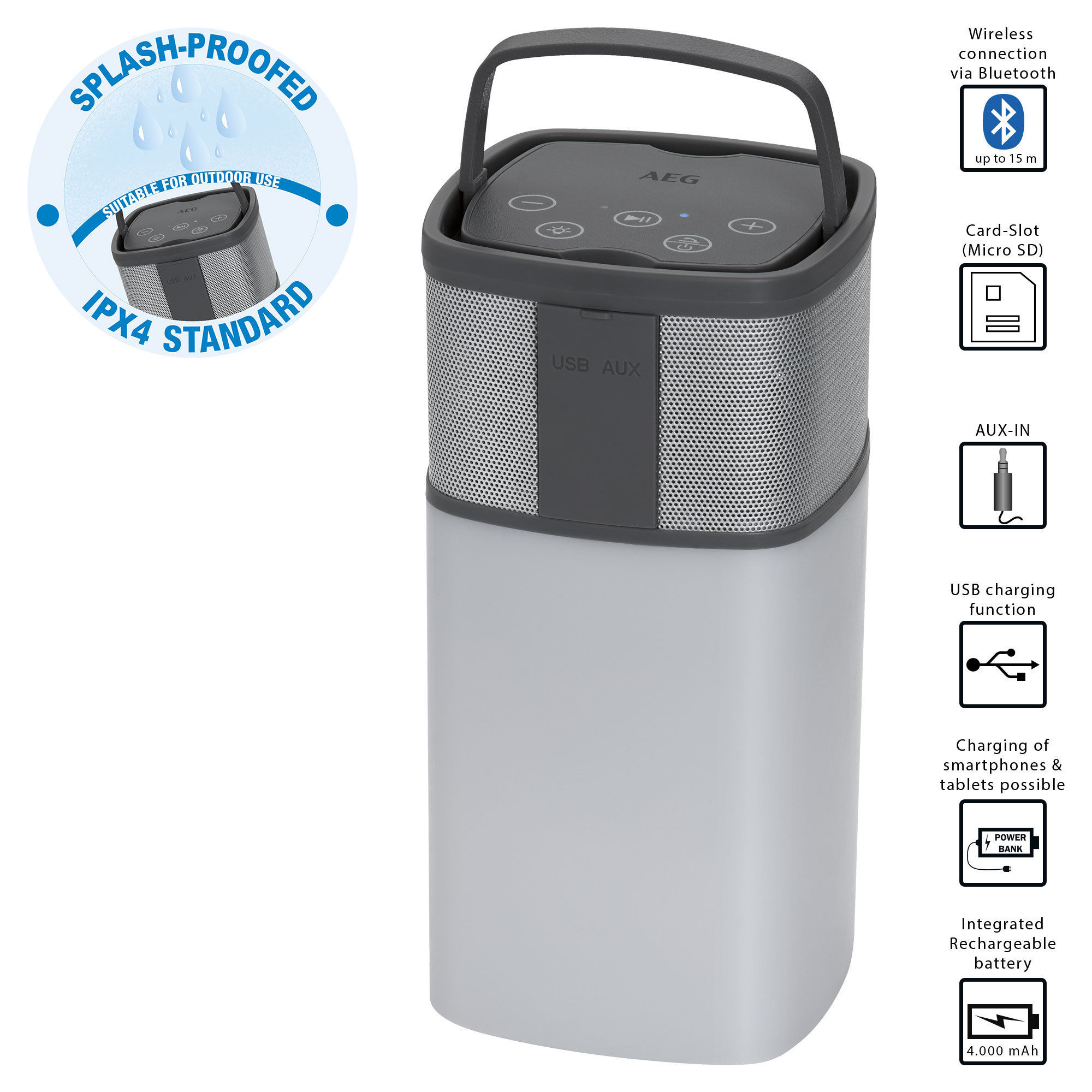 AEG BSS 4841 Bluetooth Lautsprecher, Weiß/Anthrazit