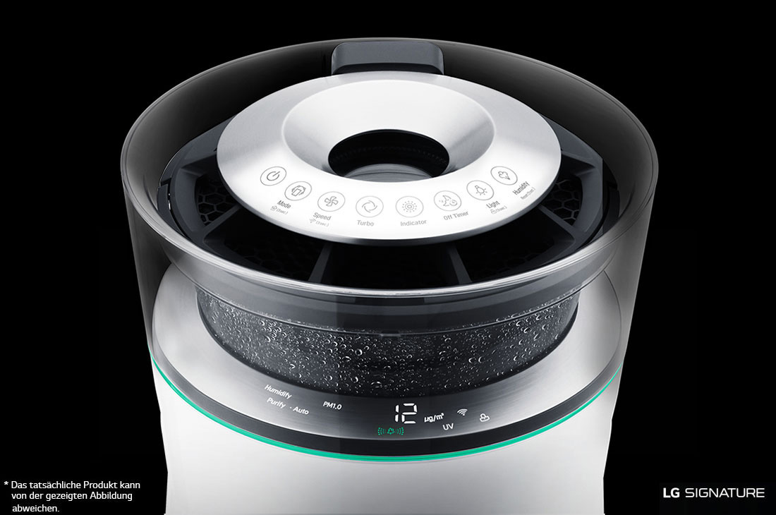 LG LSA50A Luftreiniger Weiß/Transparent/Silber (Raumgröße: 46 m³, Sterilisation durch UV-Licht)