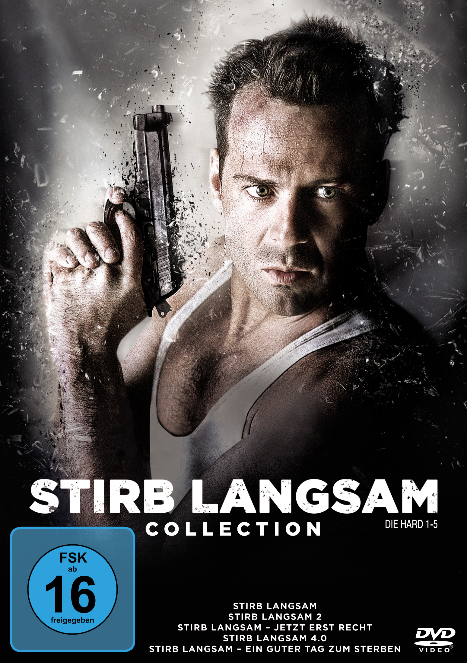 Cover der Die Hard-Filmsammlung. Bruce Willis hält eine Waffe, sieht ernst aus. Der Titel ist sichtbar.