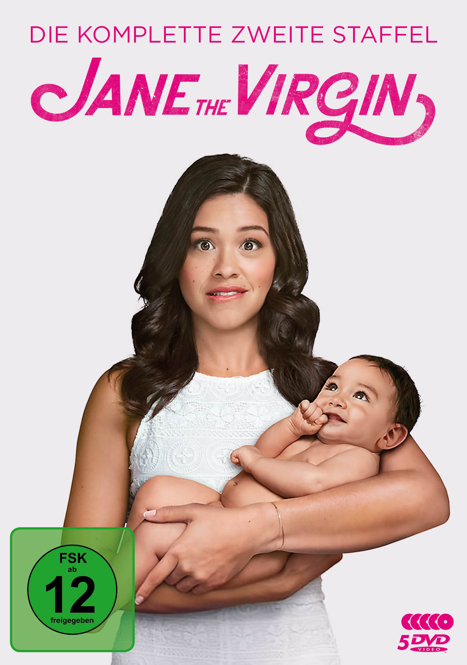 DVD-Cover einer Frau, die ein Baby hält. Text in Pink oben, grüner Kreis unten.