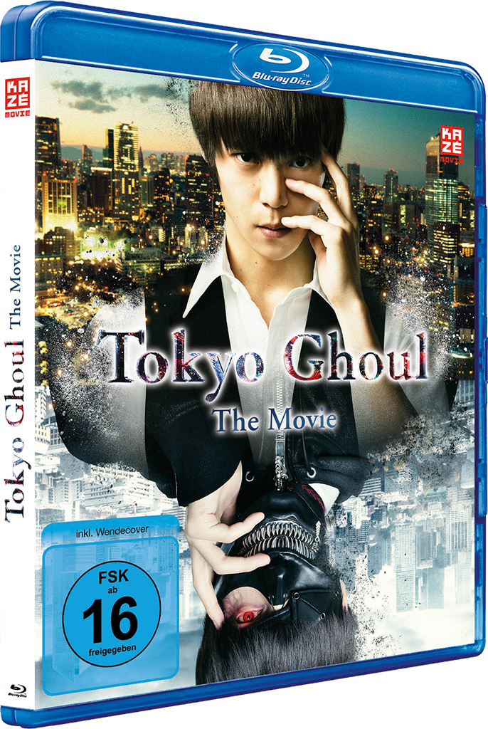 Das Tokyo Ghoul-Film-Blu-ray-Cover. Eine Person mit einer schwarz-weißen Jacke ist abgebildet.