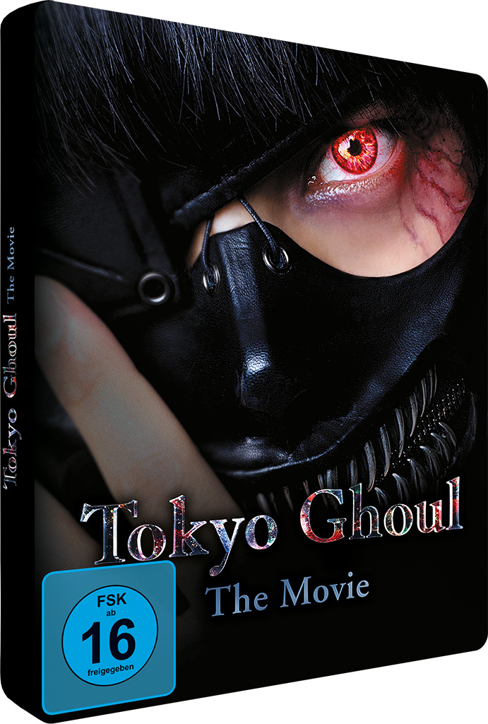 Filmcover, Nahaufnahme einer Person mit schwarzer Maske, rotem Auge und Titel.