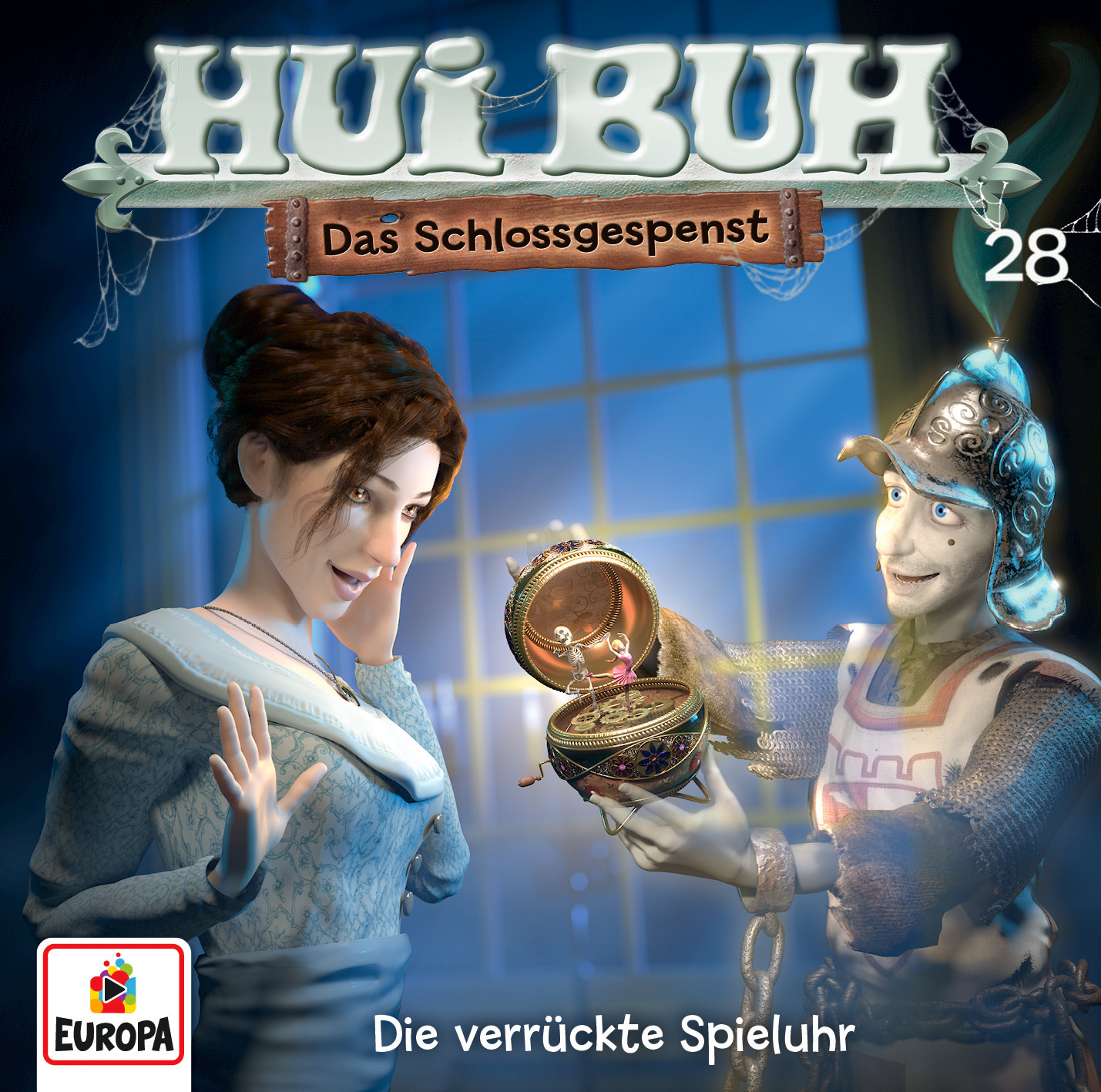 DVD-Cover für 'Hui Buh: Das Schlossgespenst' mit zwei Charakteren und einer Schatzkiste.