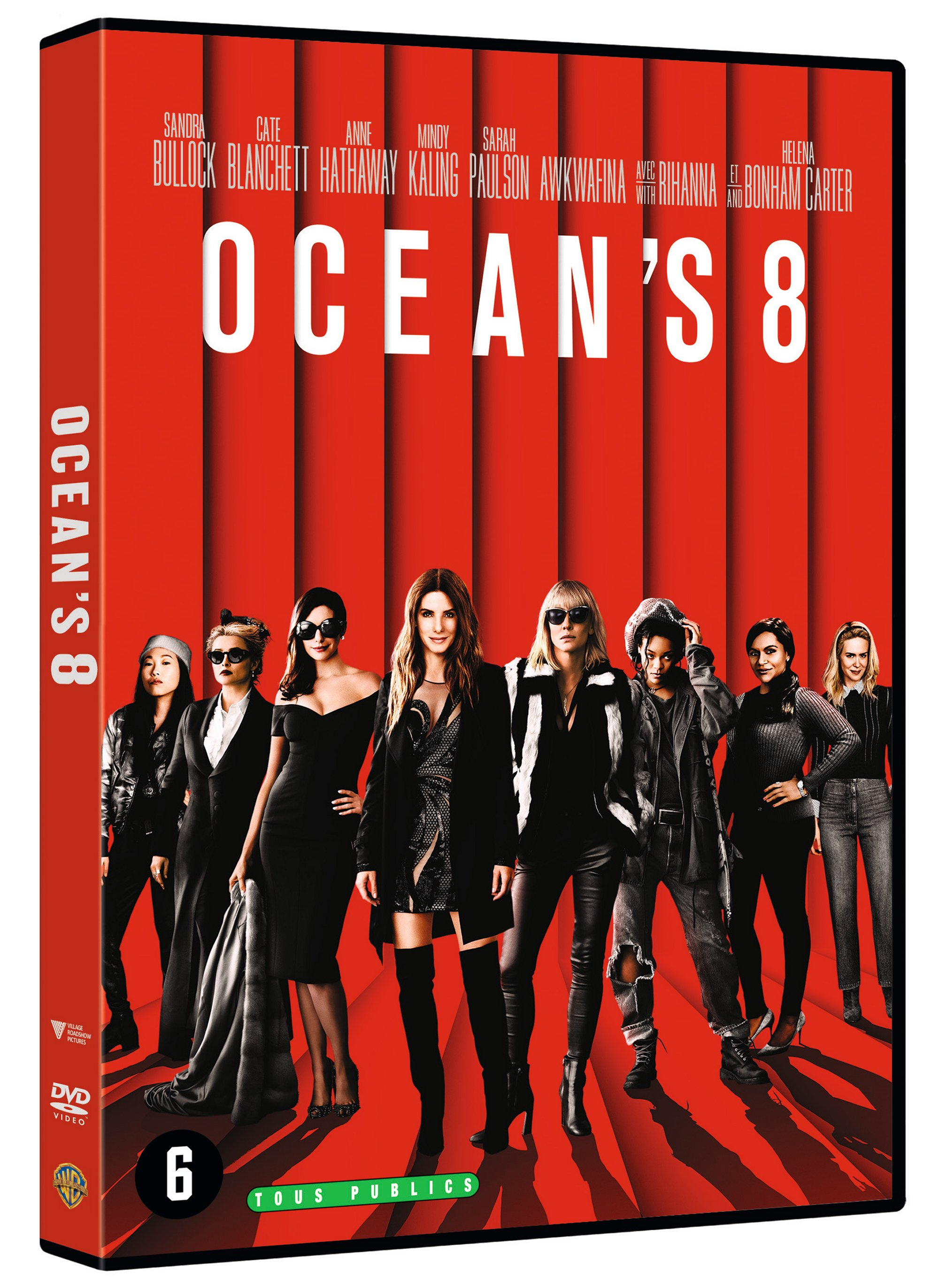 Couverture du DVD Ocean's 8 avec casting et titre.