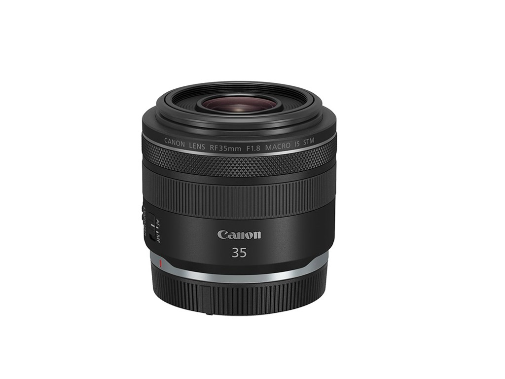 Canon-Objektiv mit Canon-Logo und Maßen.