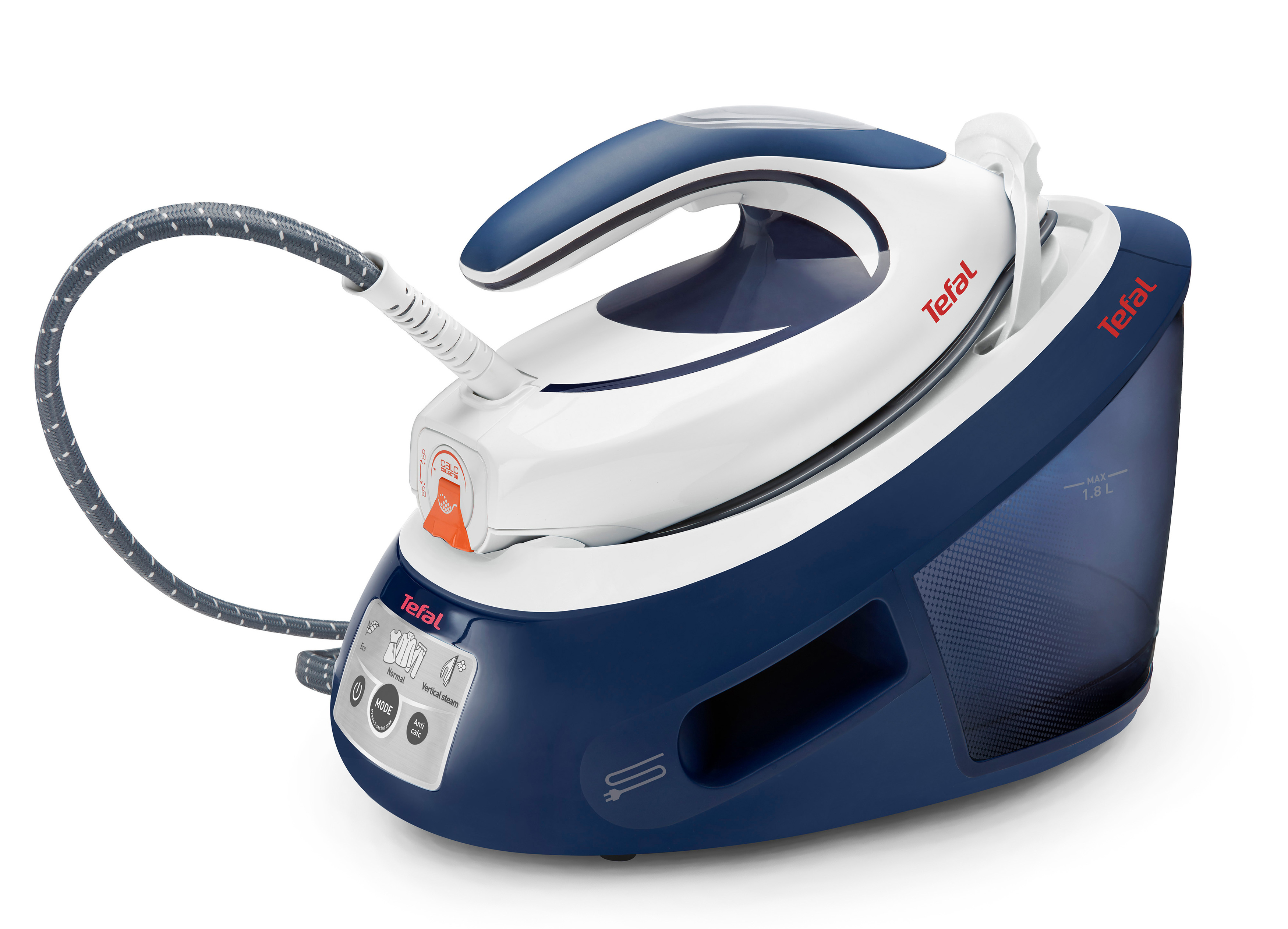 TEFAL Dampfbügelstation SV8053 Express Anti-Calc Weiß/Blau Dampfbügelstation (6,6 bar, 2800 Watt, 1,8 l Wassertank, Weiß/Blau)