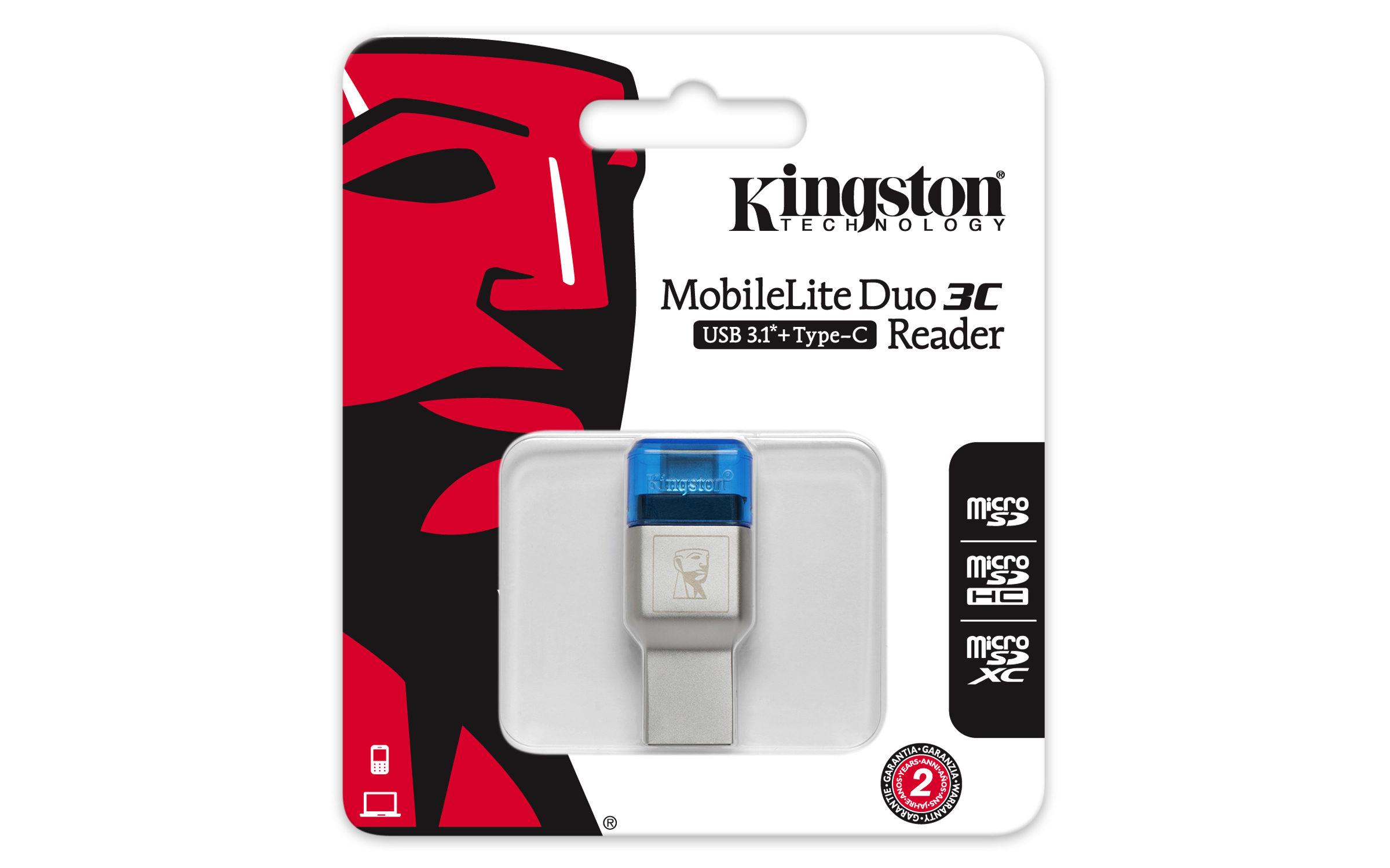 KINGSTON MobileLite Duo 3C micro USB, Kartenlesegerät , Blau/Grau