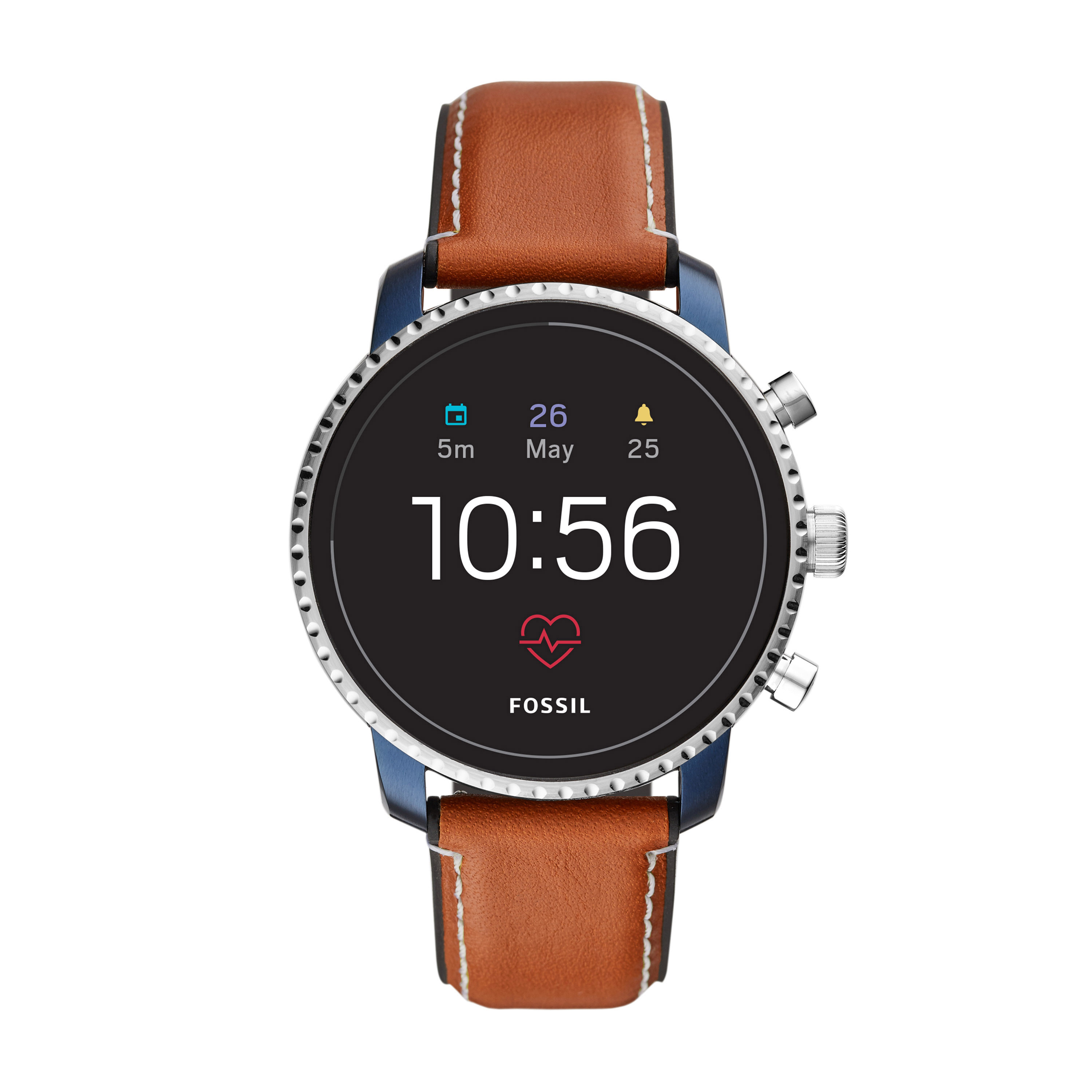FOSSIL FTW 4016 Explorist Smartwatch Edelstahl Echtleder, 200 mm, Braun