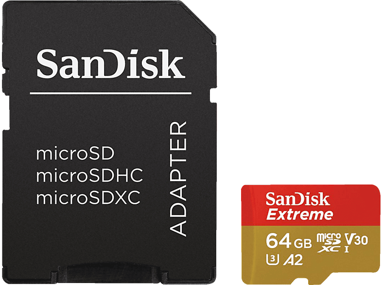 Tarjeta Micro SDXC - Sandisk Extreme, 64 GB, 4K UHD y Full HD, Clase 10, V30, 160 MB/s