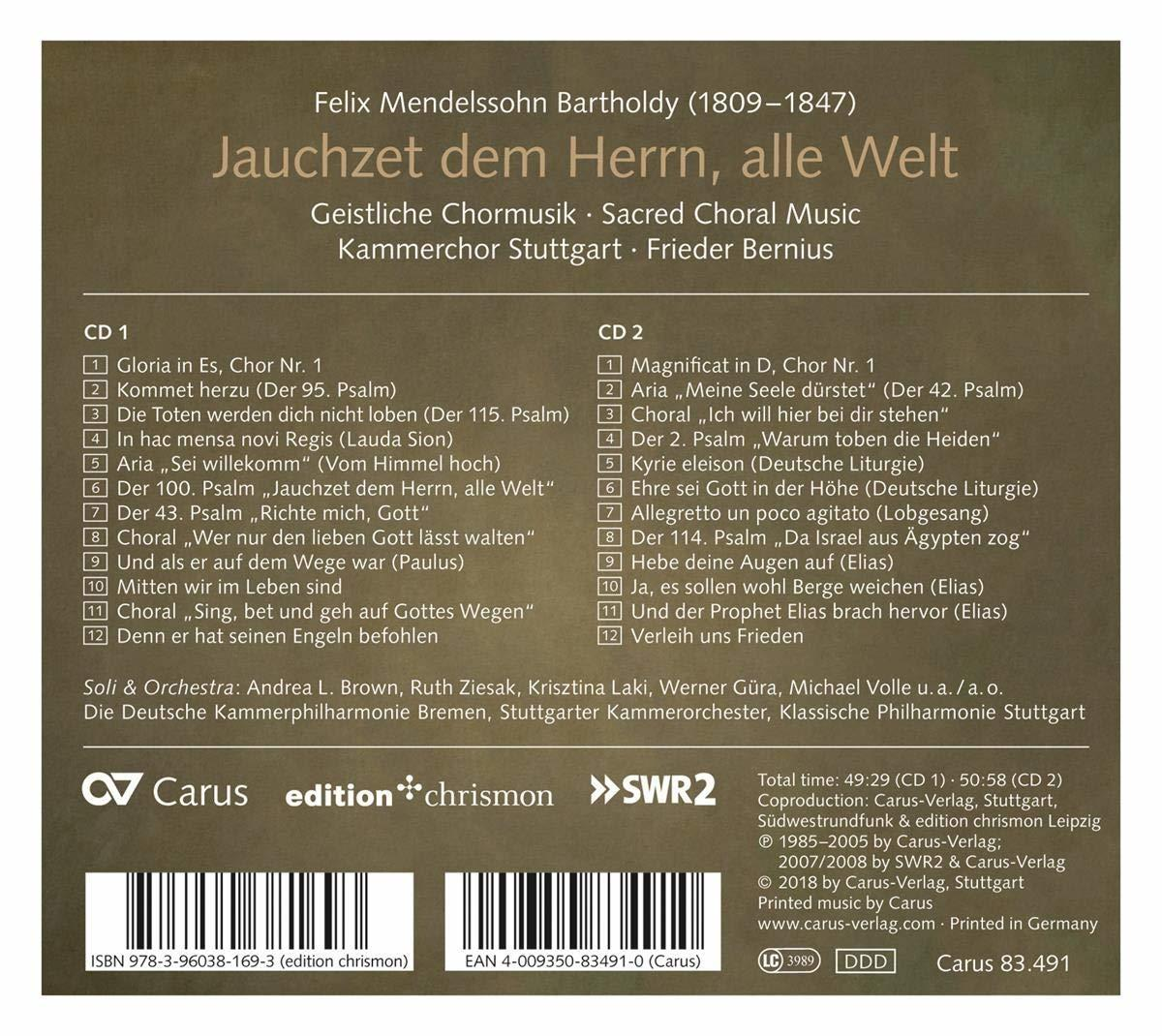 Rückseite eines CD-Covers, Text über „Jauchzet dem Herrn, alle Welt“ von Felix Mendelssohn.