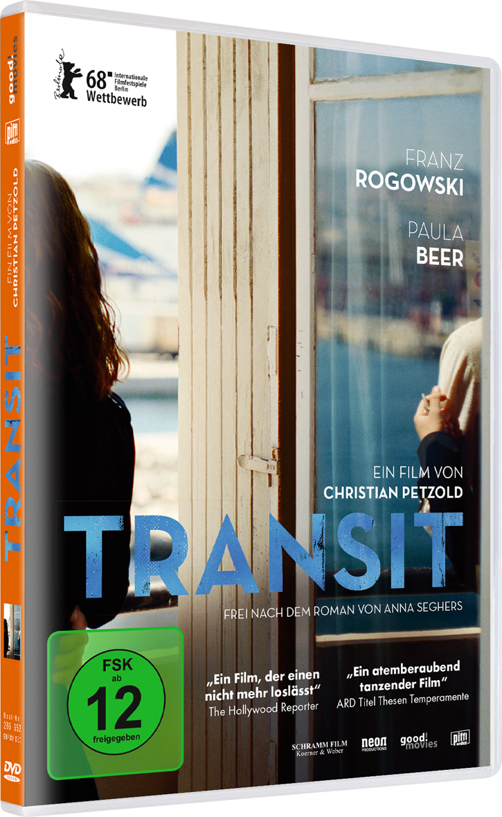 DVD-Hülle des Films 'Transit' mit Filmtitel und Namen der Schauspieler.