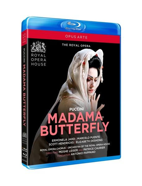 Blu-ray-Cover von 'Madama Butterfly'. Eine Frau mit weißem Schleier im Vordergrund.