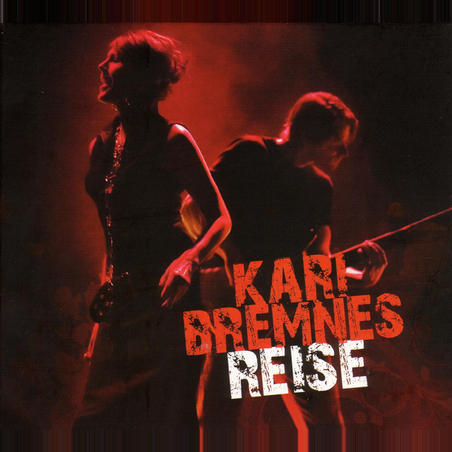 Albumcover. Zwei Personen auf der Bühne mit roter Beleuchtung. Text: Karl Bremnes Reise.