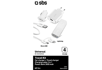 SBS 4 in 1 Travel Kit - Set adattatore di ricarica (Bianco)