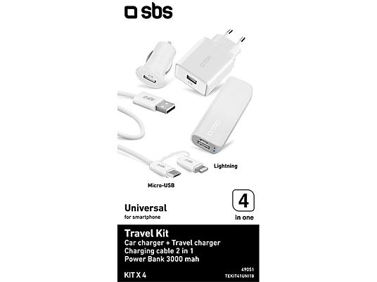 SBS 4 in 1 Travel Kit - Powerbank (Blanc)