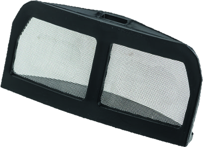 Filtre noir avec écran en maille métallique. Vue en angle.