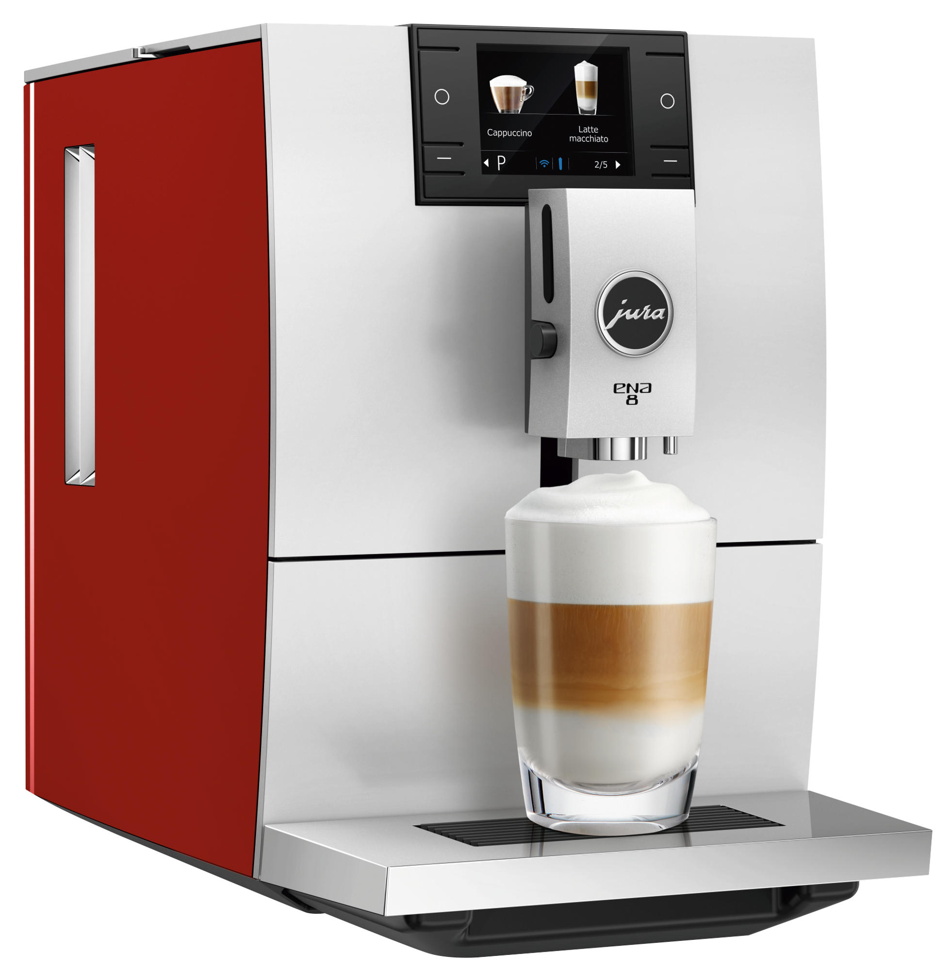 JURA 15255 ENA 8 Kaffeevollautomat (Rot, AromaG3-Mahlwerk, 15 bar, externer Milchbehälter)