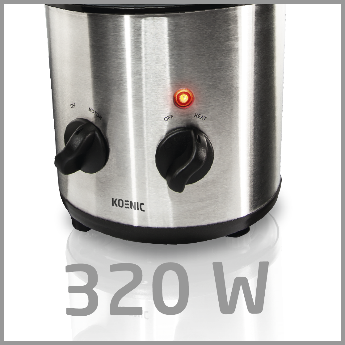 Ein Koenic Slow Cooker mit Drehreglern und rotem Licht auf schwarzem Hintergrund.