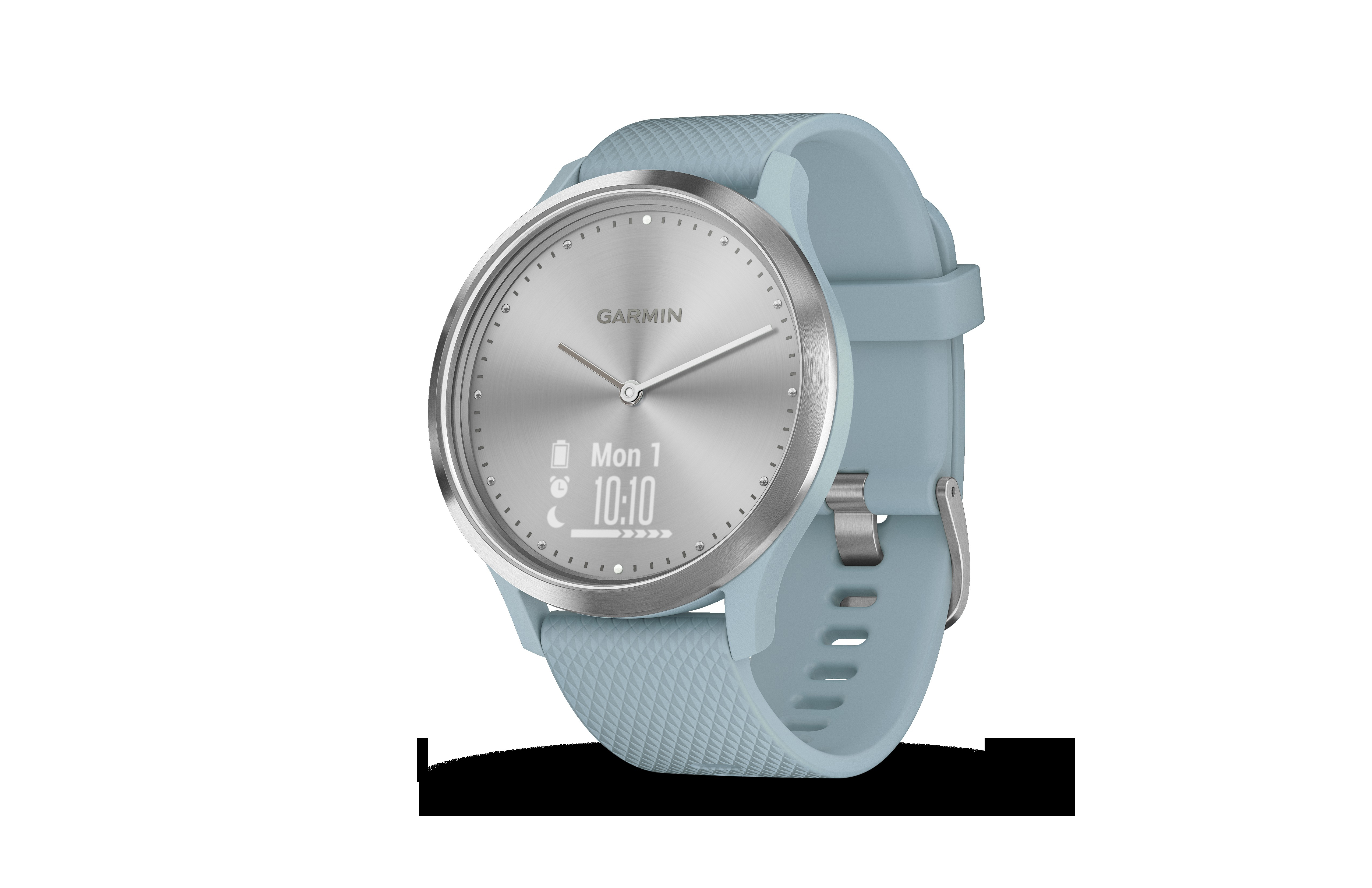GARMIN VIVOMOVE HR, Smartwatch, S/M: 122 bis 188 mm Umfang, Silber mit blaugrünem Silikonarmband