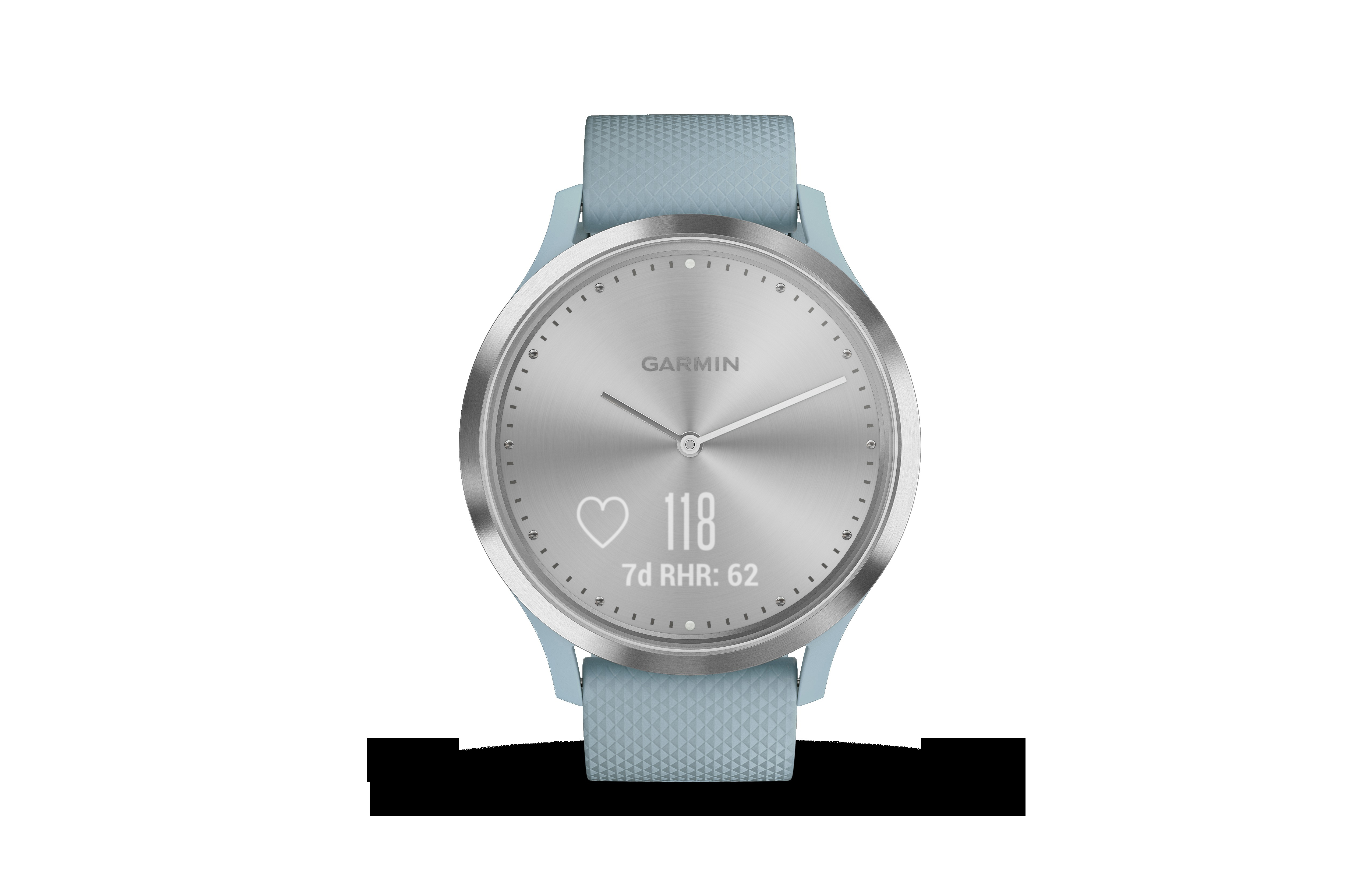 GARMIN VIVOMOVE HR, Smartwatch, S/M: 122 bis 188 mm Umfang, Silber mit blaugrünem Silikonarmband