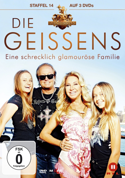 DVD-Cover mit einer Familie, dem Titel 'Die Geissens' und dem Text 'Eine schrecklich glamouröse Familie'.