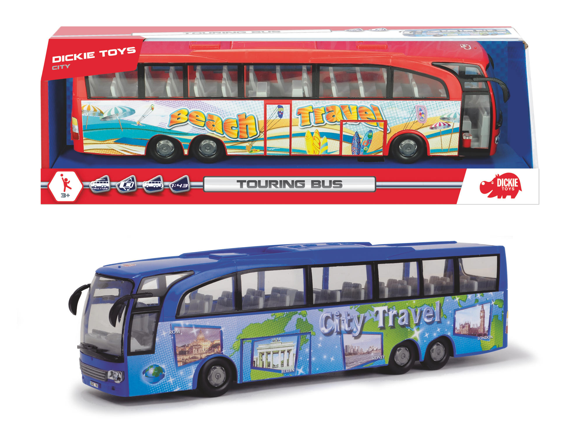 Bus, Spielzeugbus Touring DICKIE-TOYS 2-sort. Rot/Blau