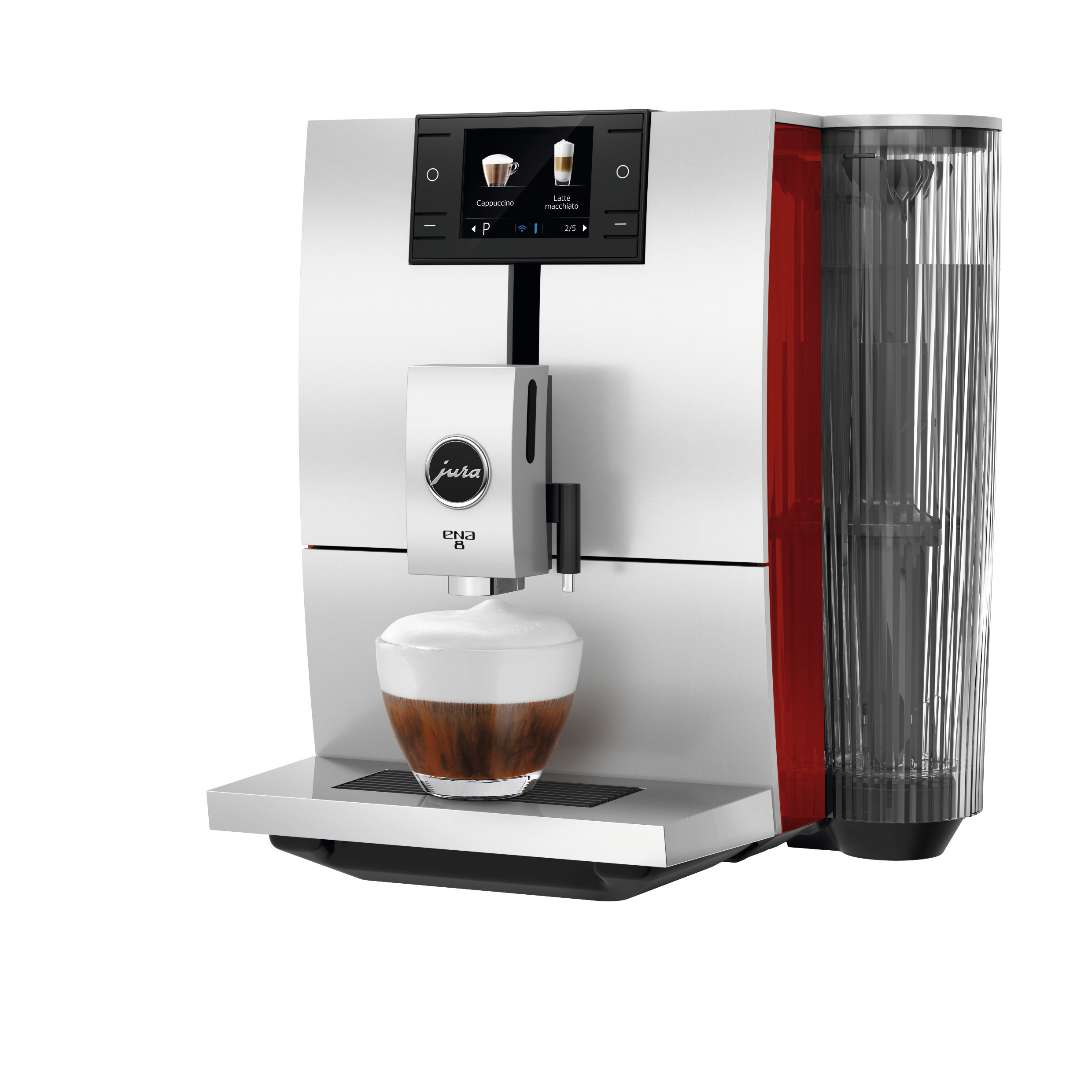 JURA 15255 ENA 8 Kaffeevollautomat (Rot, AromaG3-Mahlwerk, 15 bar, externer Milchbehälter)