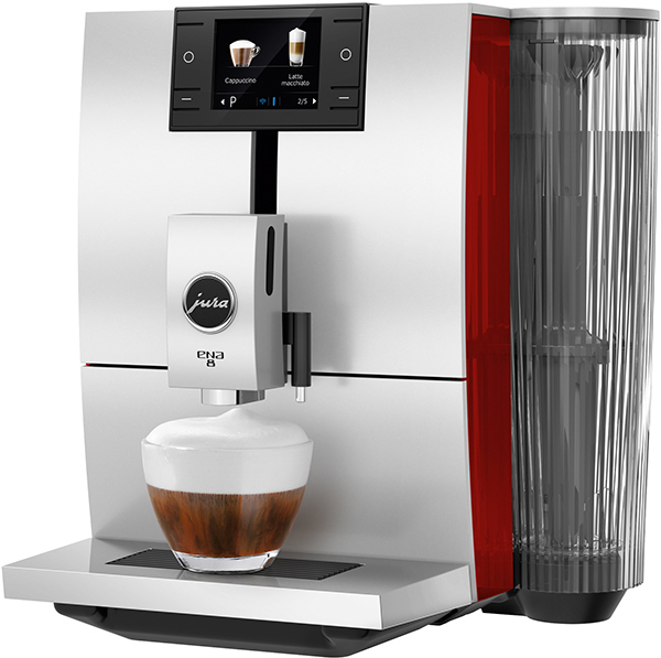 JURA 15255 ENA 8 Kaffeevollautomat (Rot, AromaG3-Mahlwerk, 15 bar, externer Milchbehälter)