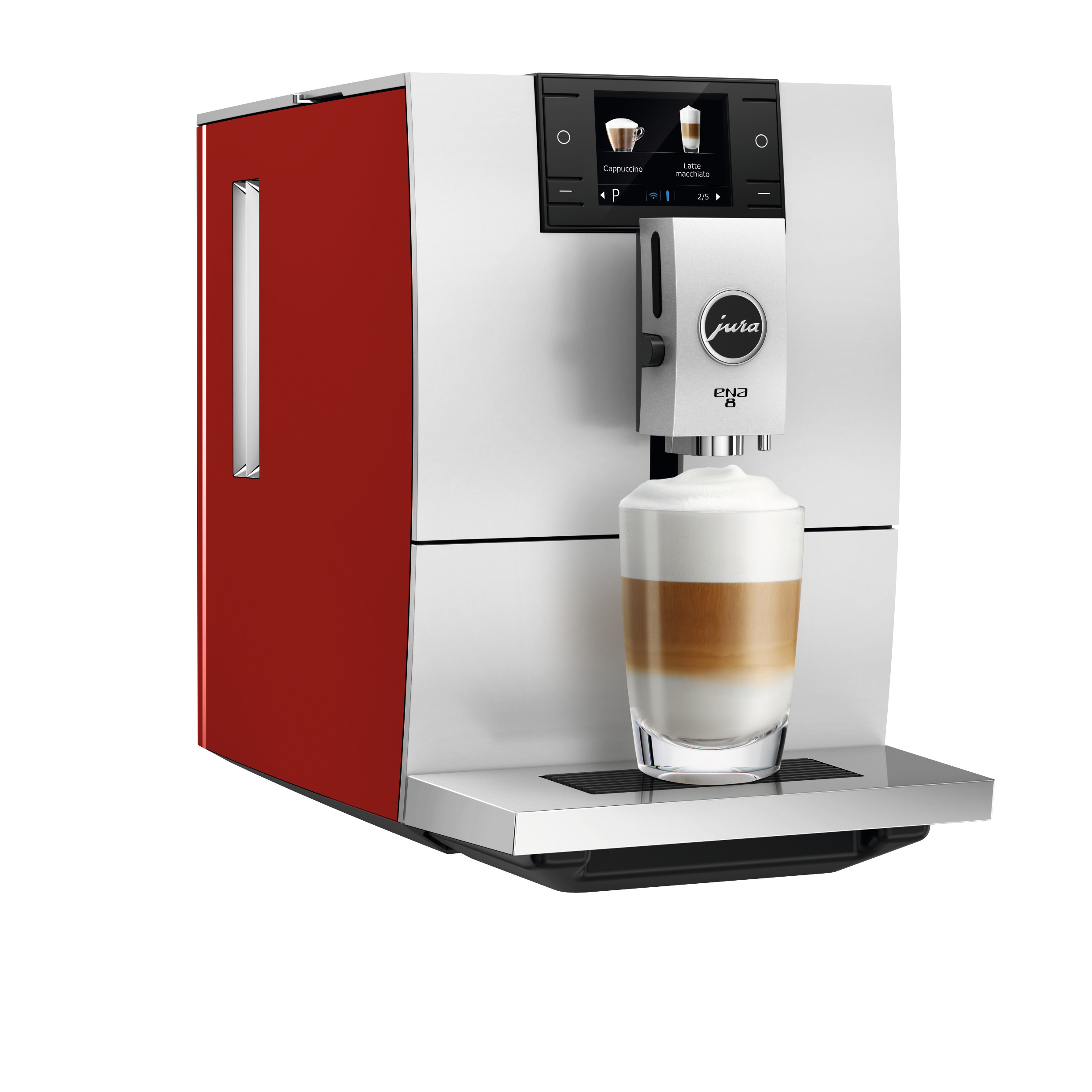 JURA 15255 ENA 8 Kaffeevollautomat (Rot, AromaG3-Mahlwerk, 15 bar, externer Milchbehälter)
