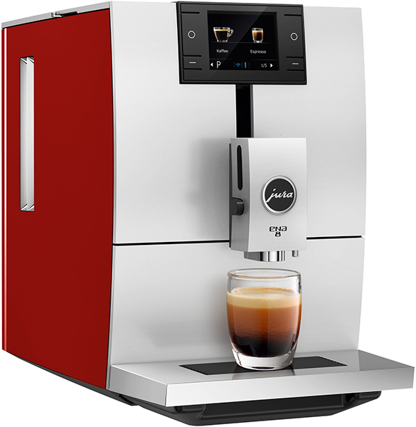 JURA 15255 ENA 8 Kaffeevollautomat (Rot, AromaG3-Mahlwerk, 15 bar, externer Milchbehälter)