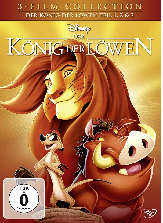 Das Cover des Films Der König der Löwen. Zeigt Simba, Timon, Pumbaa. Text: Der König der Löwen.