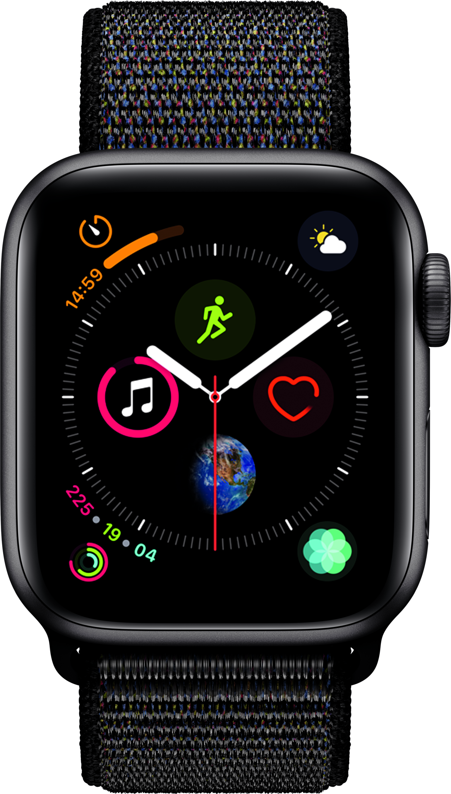 APPLE Watch Series 4 GPS Space Grau, 44 mm Aluminiumgehäuse mit Sport Loop Schwarz (MU6E2FD/A) 