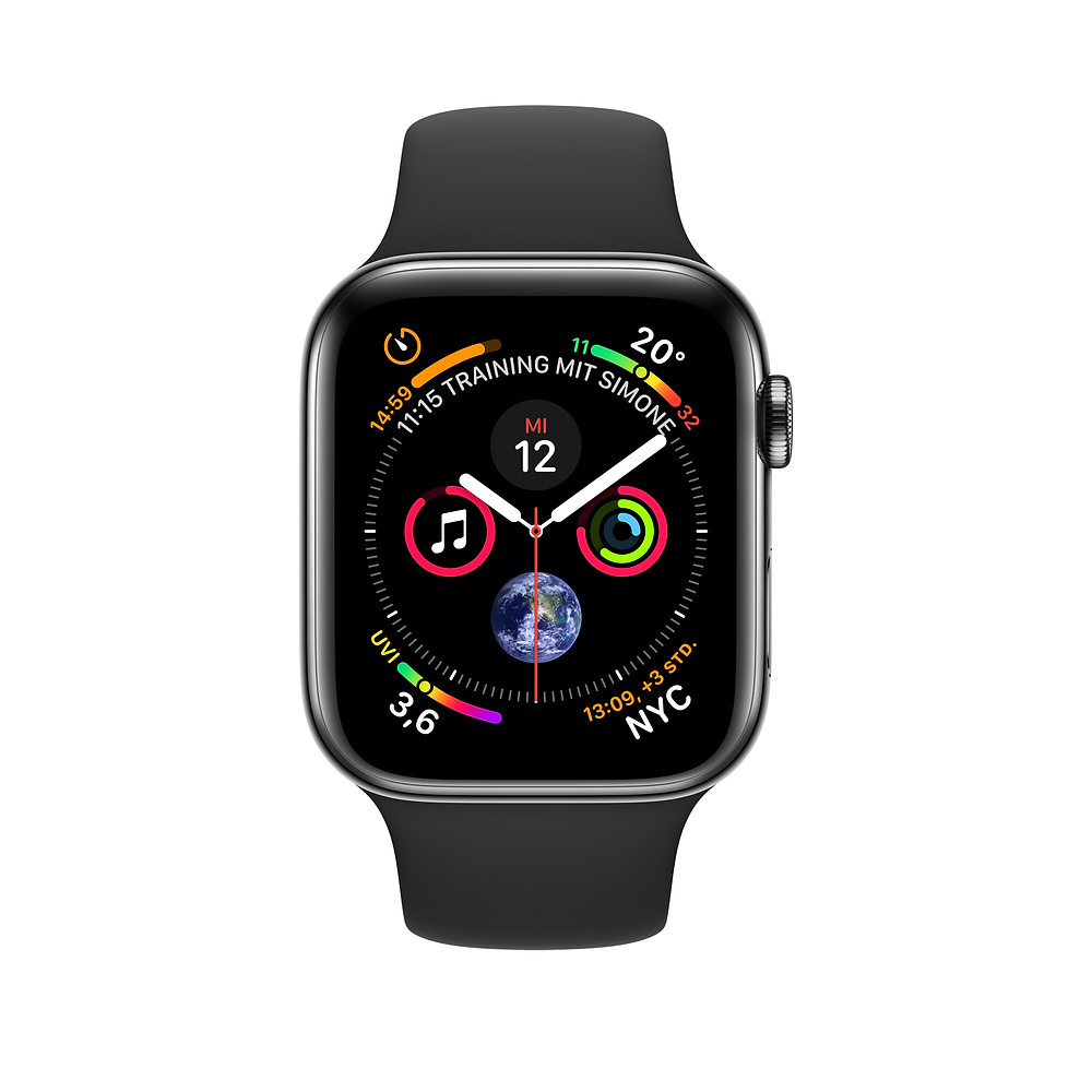 APPLE Watch Series 4 (GPS + Cellular) 40 mm Smartwatch Edelstahl Kunststoff, 130-200 mm, Armband: Schwarz, Gehäuse: Schwarz