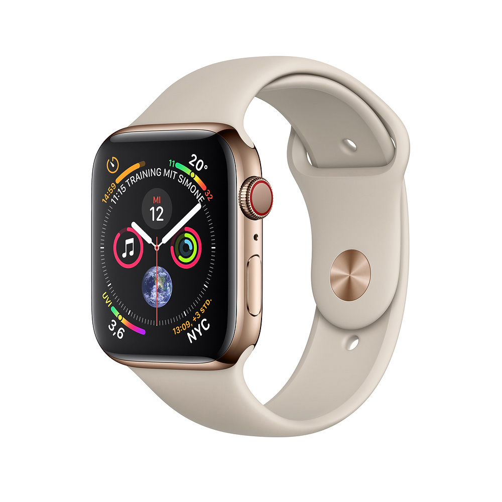 APPLE Watch Series 4 (GPS + Cellular) 44mm Smartwatch Edelstahlgehäuse Kunststoff, 145-220 mm, Armband: Beige, Gehäuse: Gold
