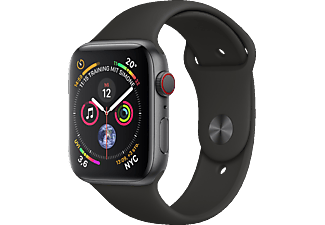 APPLE Watch Series 4 (GPS + Cellular) 44mm Smartwatch Aluminium Kunststoff, 140-210 mm, Armband: Schwarz, Gehäuse: Dunkelgrau
