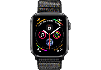 APPLE Watch Series 4 (GPS + Cellular) 44mm - Smartwatch (140-210 mm, gewebtes Nylon, Armband: Schwarz, Gehäuse: Dunkelgrau)