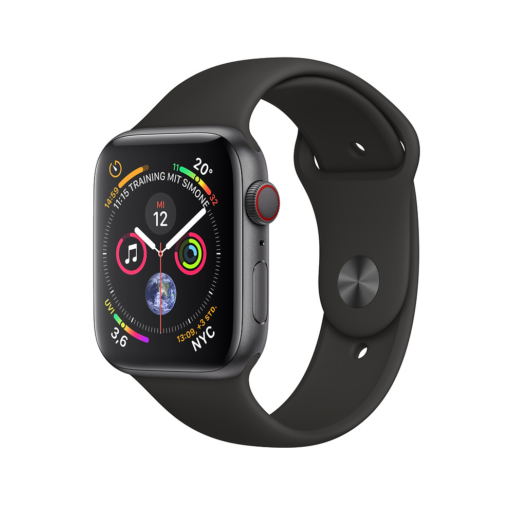 APPLE Watch Series 4 (GPS + Cellular) 40 mm Smartwatch Aluminium Kunststoff, 130-200 mm, Armband: Schwarz, Gehäuse: Dunkelgrau