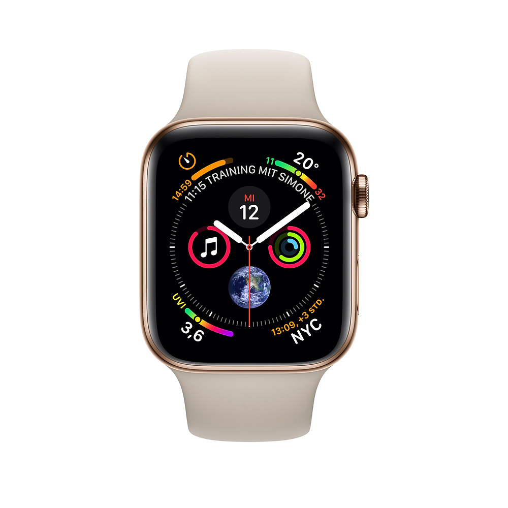 APPLE Watch Series 4 (GPS + Cellular) 40 mm Smartwatch Edelstahl Kunststoff, 130-200 mm, Armband: Beige, Gehäuse: Gold
