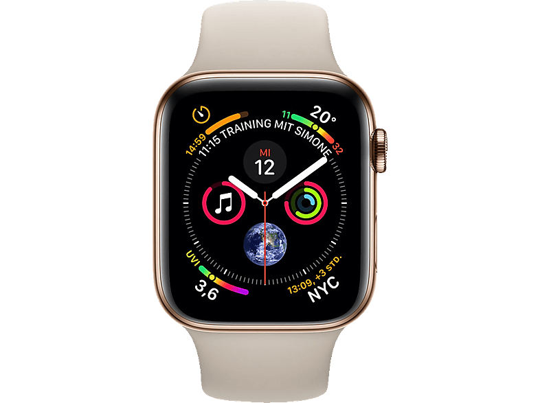 Smartwatch APPLE Watch Series 4 GPS Cellular 40 mm Smartwatch Edelstahl Kunststoff 130 200 mm Armband Beige Gehause Gold MediaMarkt