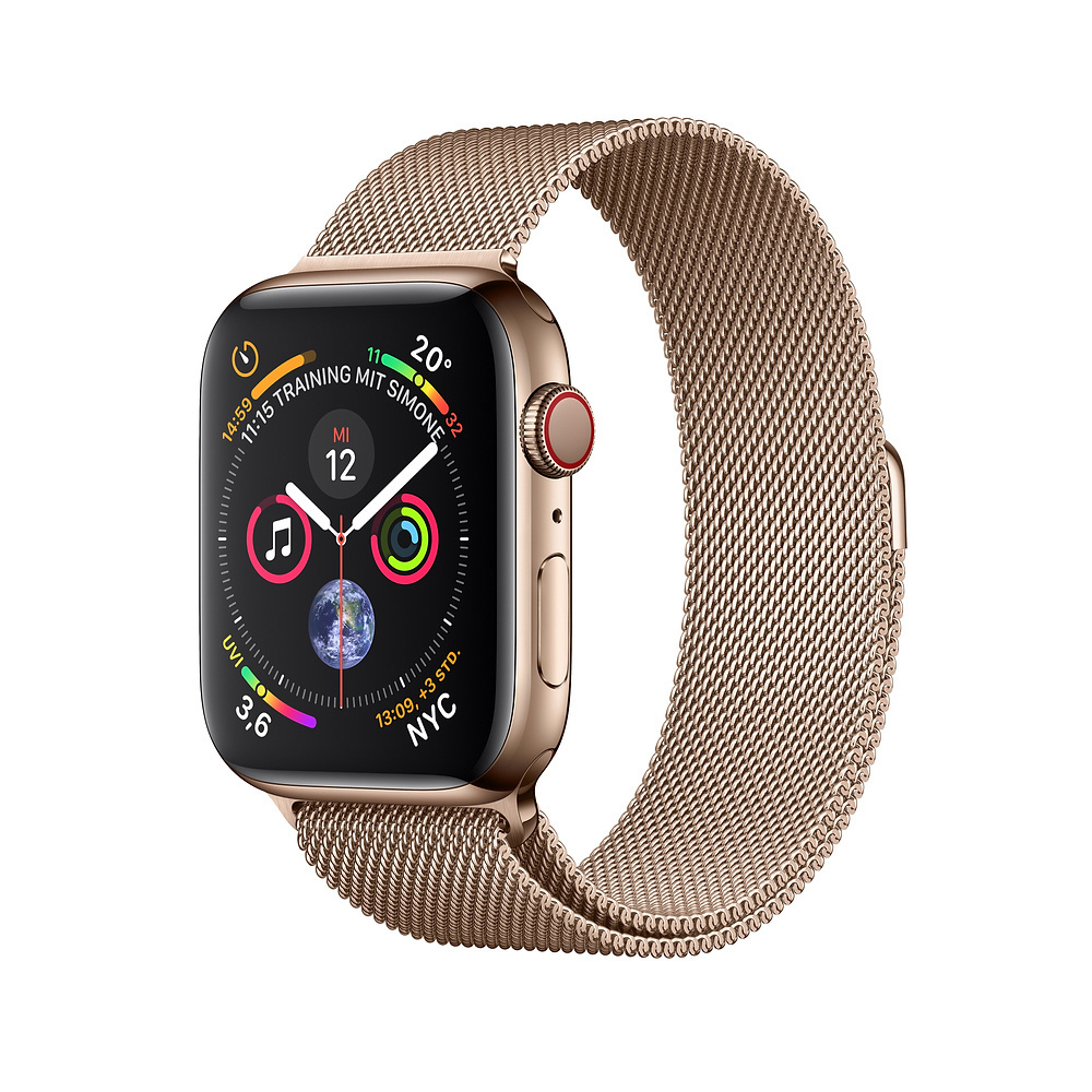 APPLE Watch Series 4 (GPS + Cellular) 40 mm Smartwatch Edelstahl Milanaise, 130-200 mm, Armband: Gold, Gehäuse: Gold