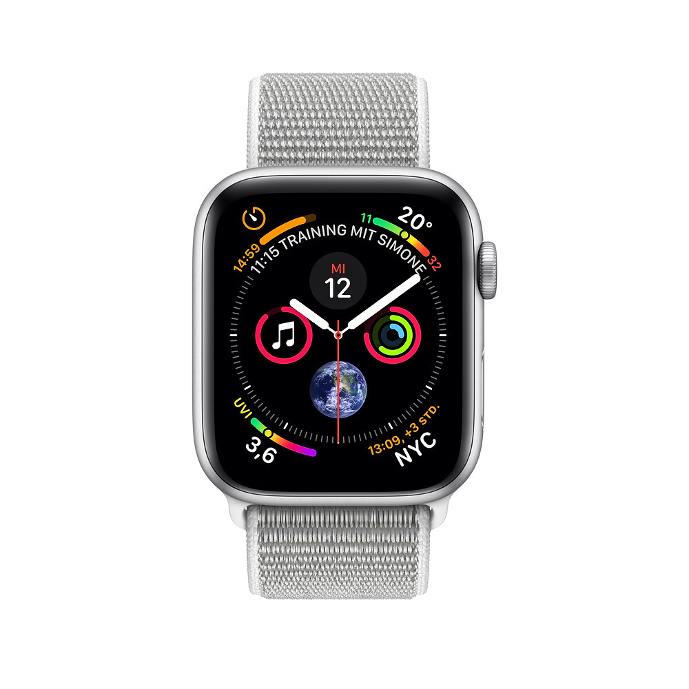 APPLE Watch Series 4 (GPS + Cellular) 40 mm Smartwatch Aluminium gewebtes Nylon, 130-200 mm, Armband: Silber, Gehäuse: Silber