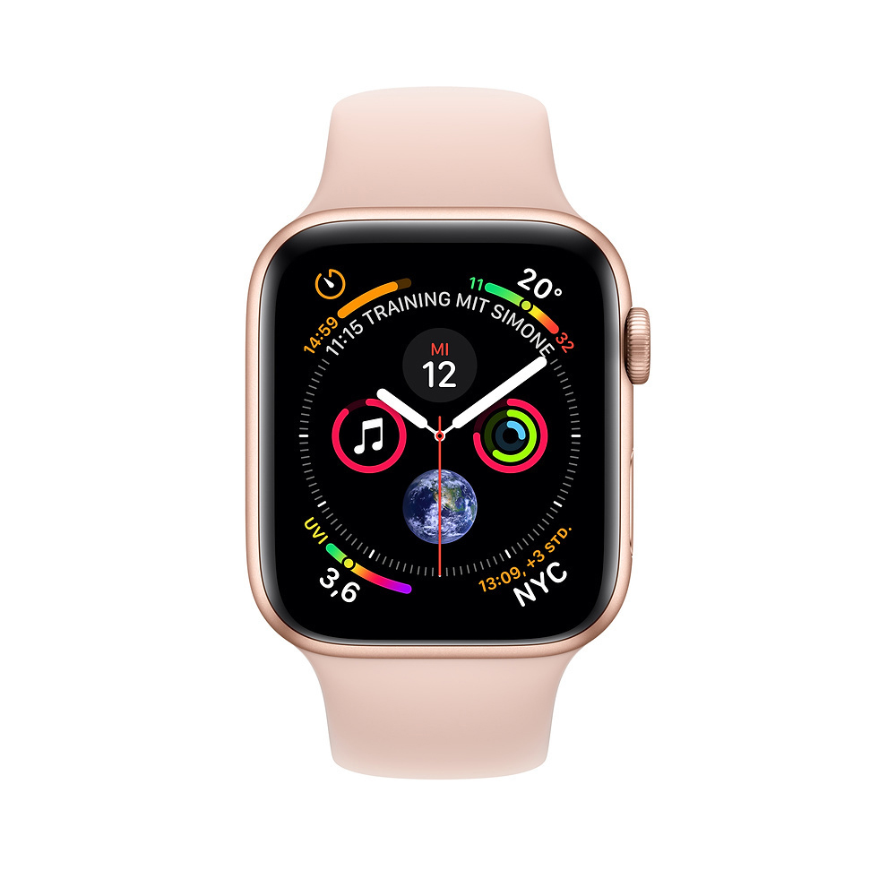 APPLE Watch Series 4 (GPS + Cellular) 44mm Smartwatch Aluminium Kunststoff, 140-210 mm, Armband: Sandrosa, Gehäuse: Gold