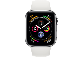 APPLE Watch Series 4 (GPS + Cellular) 40 mm - Smartwatch (130-200 mm, Kunststoff, Armband: Weiß, Gehäuse: Silber)