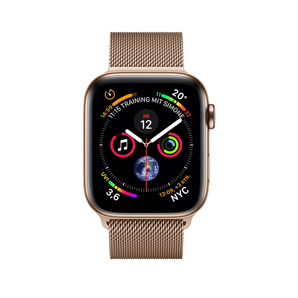 APPLE Watch Series 4 (GPS + Cellular) 40 mm Smartwatch Edelstahl Milanaise, 130-200 mm, Armband: Gold, Gehäuse: Gold