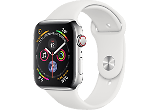 APPLE Watch Series 4 (GPS + Cellular) 44mm Smartwatch Edelstahl Kunststoff, 140-210 mm, Armband: Weiß, Gehäuse: Silber