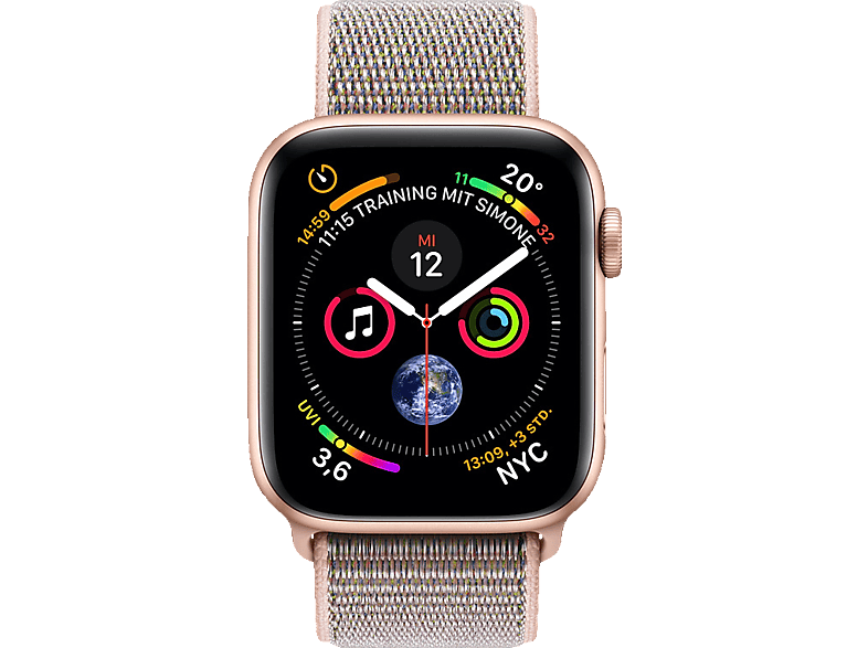 Smartwatch APPLE Watch Series 4 GPS Cellular 40 mm Smartwatch Aluminium gewebtes Nylon 130 200 mm Armband Sandrosa Gehause Gold MediaMarkt