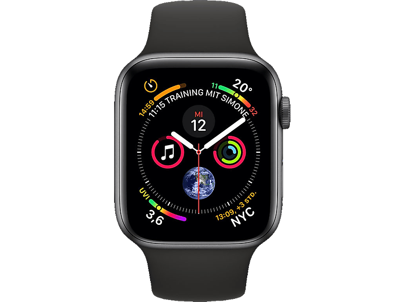 APPLE Watch Series 4 40mm Smartwatch Aluminium Kunststoff 130 200 mm Armband Schwarz Gehause Dunkelgrau